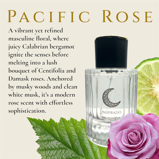 PACIFIC ROSE – Modern Rose Perfume for Men | Bergamot, Musk, Damask Rose | Niche Masculine Floral Fragrance. 50ml bottle.