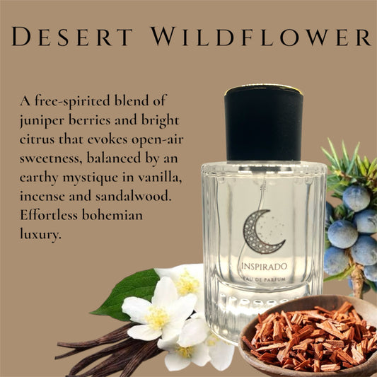 DESERT WILDFLOWER – Bohemian Perfume | Juniper, Sandalwood, Vanilla | Earthy Floral Niche Fragrance. 50ml bottle.