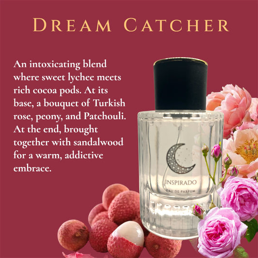DREAM CATCHER – Lychee & Cocoa Niche Perfume | Floral Gourmand Fragrance with Turkish Rose and Patchouli. 50ml bottle.
