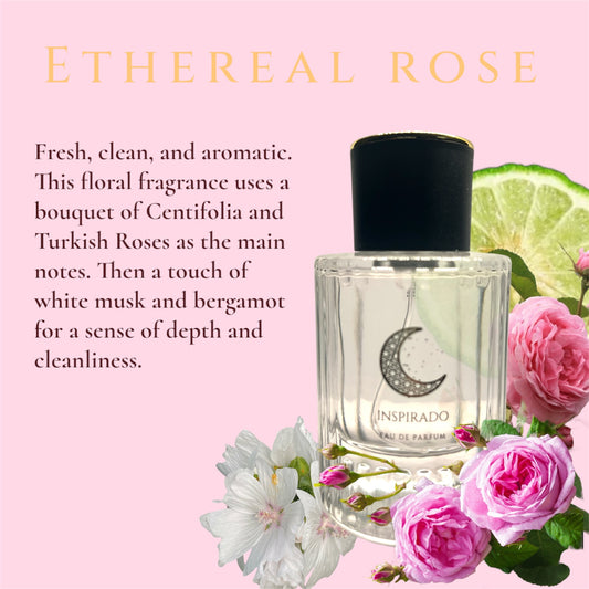 ETHEREAL ROSE – Fresh Floral Perfume | Turkish Rose, White Musk, Bergamot | Light Romantic Everyday. 50ml bottle.